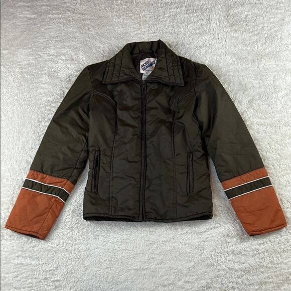 Vintage 70s Mont Tremblant Canadian brown and orange zip up coat, size 10 - Picture 3 of 11